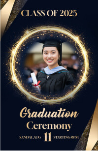 graduation ceremony blue card template Half Page Wide