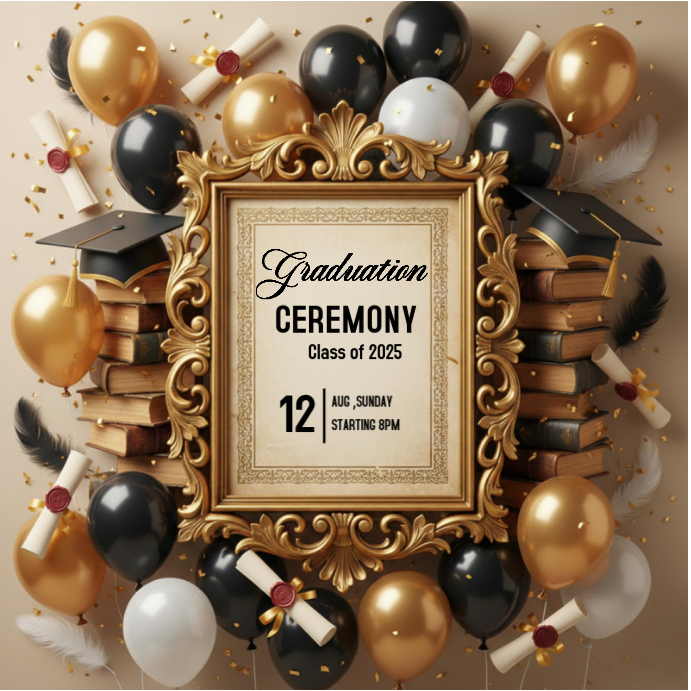 Graduation Ceremony Golden Frame Card Instagram Post Template ...