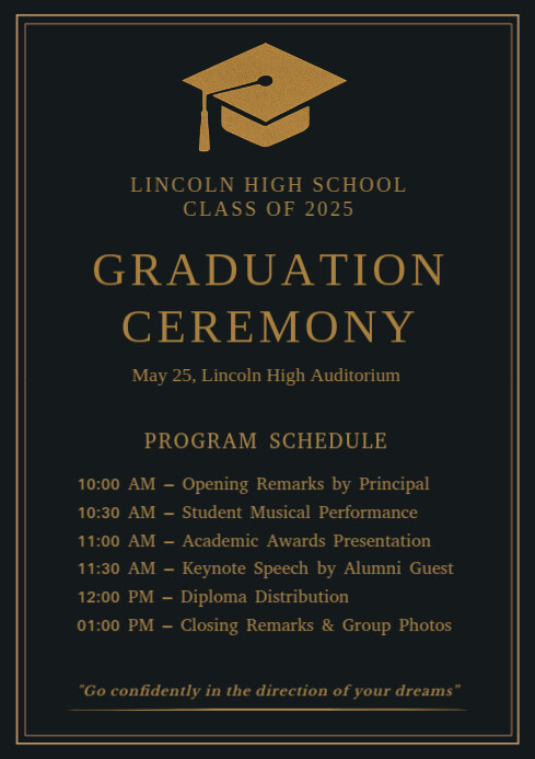 Graduation Ceremony Program Schedule Template | PosterMyWall