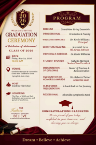 Graduation Ceremony Program Template | Class of 2026 School Commencement Flyer Poster Plakat