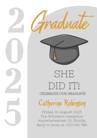 Graduation Invitation with Classic Graduation Cap Invitation A5 template