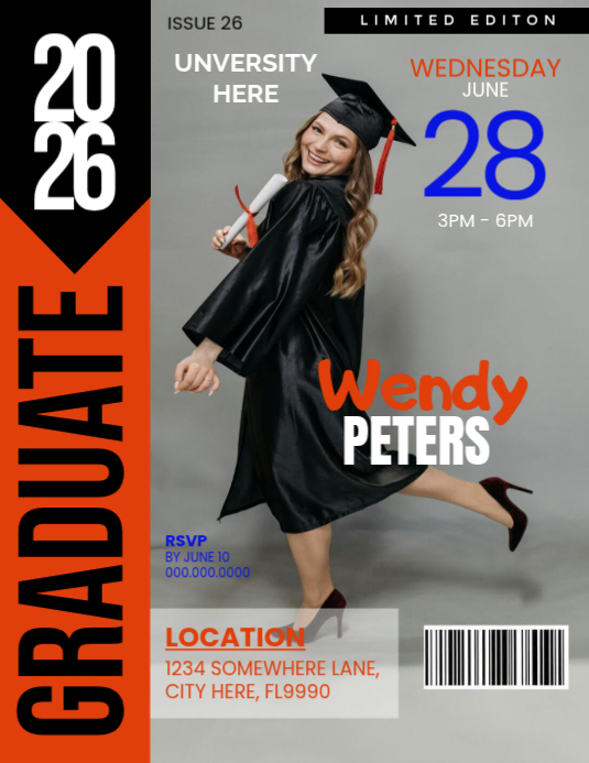Graduation Lettering Magazine Graduation Magazine Cover Template | PosterMyWall