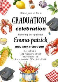 Graduation Party Crawfish Boil invitation A6 template
