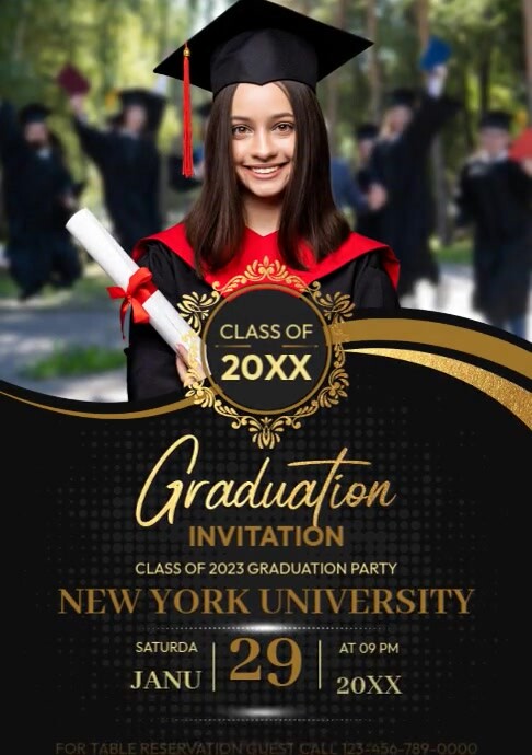 Black Graduation Invitation A4 Template | PosterMyWall