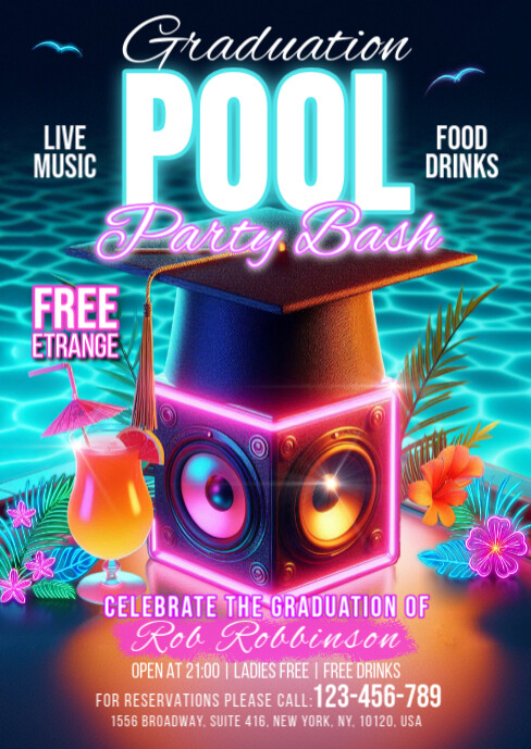 Graduation Pool Party Bash A6 template