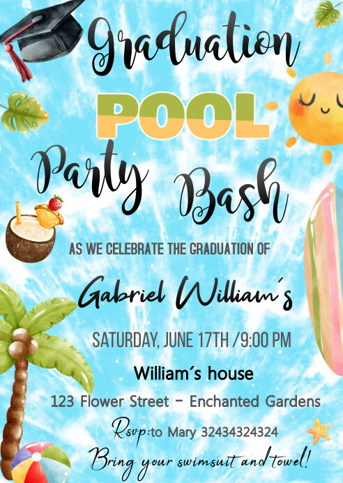 Graduation Pool Party invitation Template | PosterMyWall