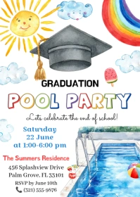 Graduation pool party invitation template, A6