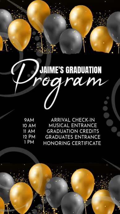 Graduation Program Balloon Gold Black Template | PosterMyWall