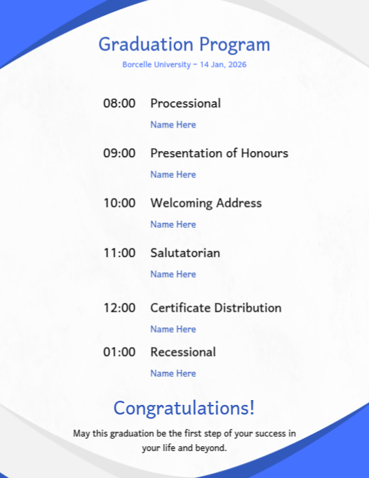 Graduation Program Schedule Flyer (US Letter) template