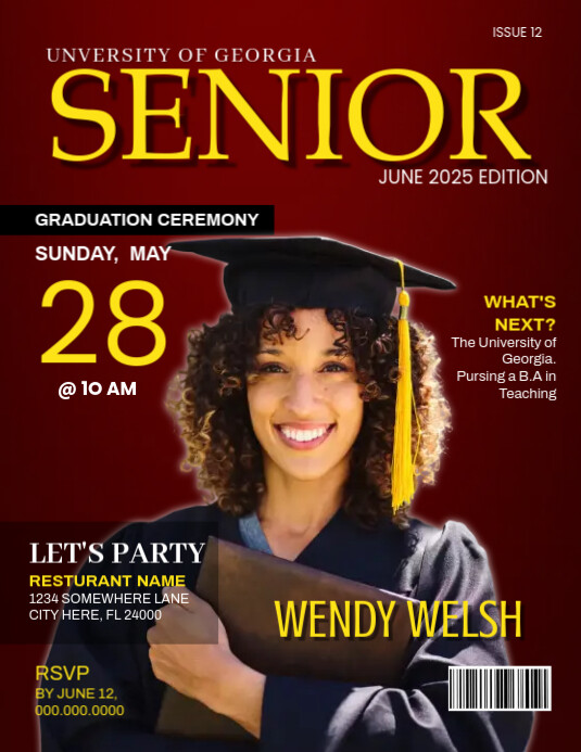 Graduation Lettering Magazine Graduation Senior Magazine Cover Template | PosterMyWall