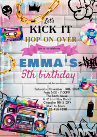 Graffiti Hip Hop girl party Invitation A6 template