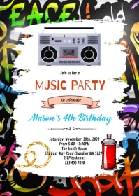 Graffiti theme birthday invitation A6 template