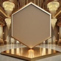 Grand Luxury Stage with Gold Hexagon Frame and Crystal Chandeliers Instagram Post template