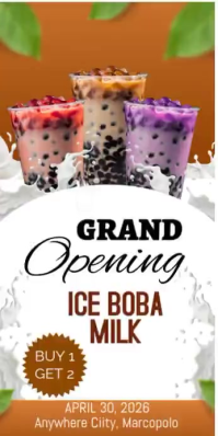 White Grand Opening of Ice Boba Milk Roll Up Banner 3' × 6' Template