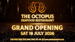 Black Seafood Restaurant Grand Opening Display digitale Template