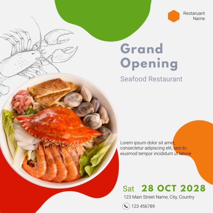 Grand Opening Restaurant Ads Template โพสต์บน Instagram