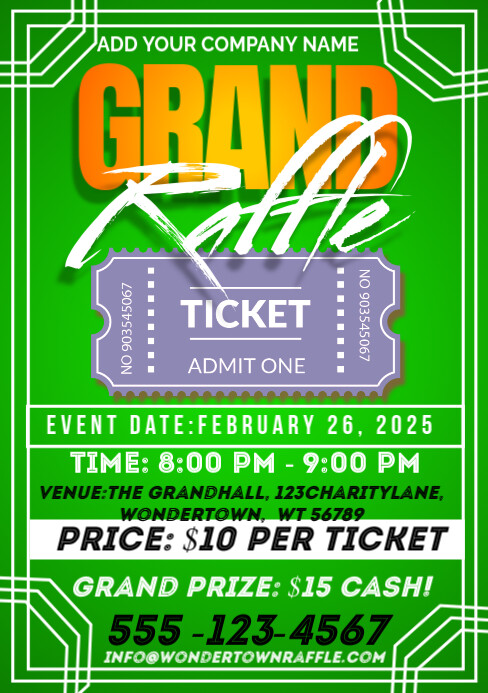 Grand Raffle Graphics Grand Raffle Ticket A5 Template | PosterMyWall