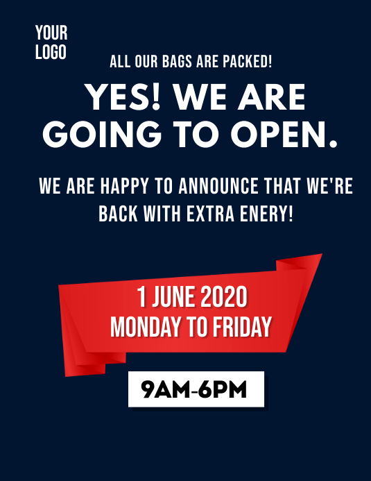 Grand Reopening Announcement Instagram Flyer (US-Letter) template