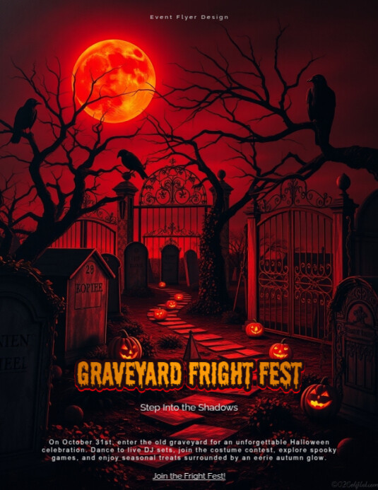 Graveyard Halloween spooky party flyer editable template | PosterMyWall
