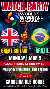 Great Britain Vs Brazil 2026 World Baseball Classic Watch Party Instagram Post Template