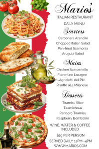 White Italian Restaurant Menu Poster Template