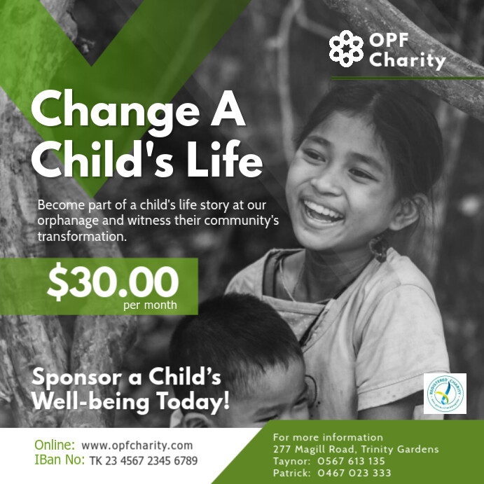 Green & Black Kids Orphanage Fundraising Post Template | PosterMyWall
