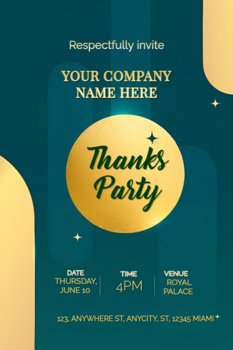Green & Gold Maximalist Thanks Party Event Invitation  Poster template