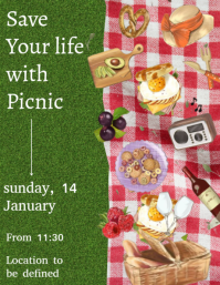 Green & Red joyful Picnic Collage Poster Flyer (Us Letter) template
