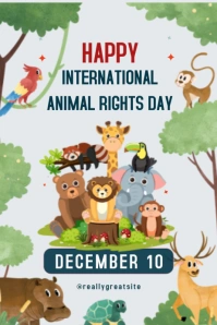 Green & White Illustrative International Animal Rights Day Poster template