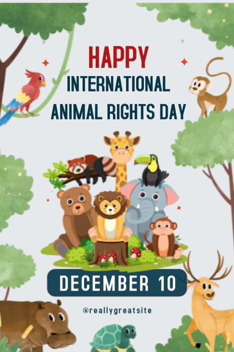 Green & White Illustrative International Animal Rights Day Poster Plakat template