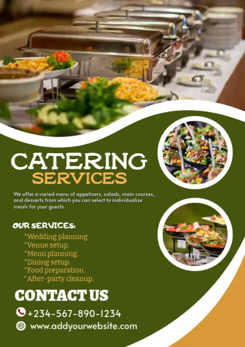 Green & White Modern Elegant Catering Service flyer/ poster template design A4