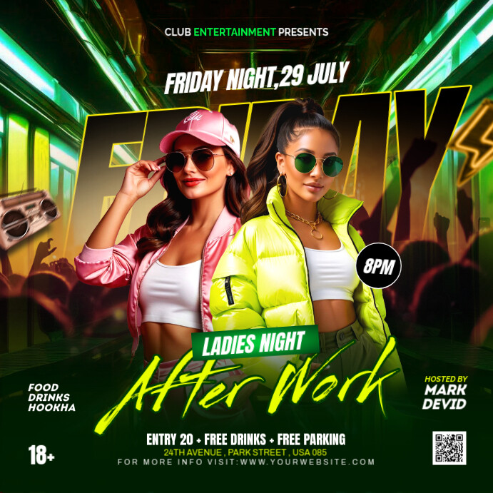 Green 3d Friday After Work Ladies Night Party Flyer       Instagram Post template