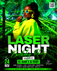 Green 3d Laser Tag Party Neon Friday Night Ladies Birthday Night Club Event Promotion Flyer Template Instagram Portrait