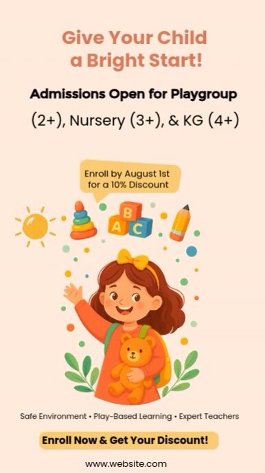 Green 3d Preschool Admission Ad  Instagram Story template