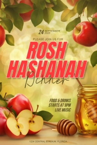 Green 3d Rosh Hashanah Poster Póster template