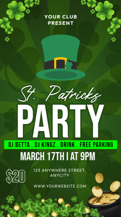 Green 3d St. Patrick's Day Party Instagram Story Instagram-verhaal template