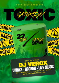 Green 3d Toxic Saturday Party A4 template