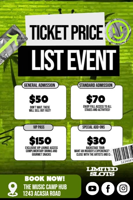 Green Abstract Vip & General Tickets Poster Template | PosterMyWall