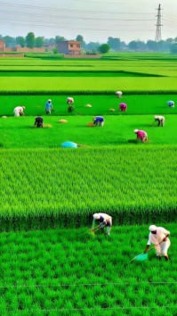 Green Agriculture Digital Display. “Farmers Working in Lush Green Rice Fields – Rural Agriculture La template