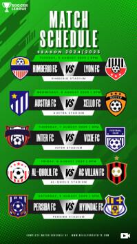 Green and black Modern Sport Soccer Match Schedule Instagram Story template