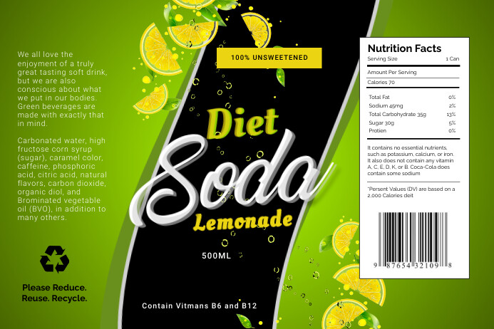 Green and black soda bottle label template
