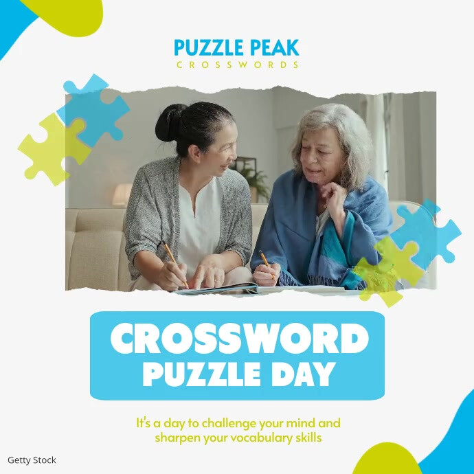 Green and Blue Crossword Puzzle Slideshow Instagram Plasing template