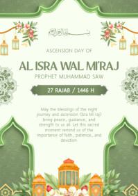 Green and Cream Festive Classic Isra Miraj Greeting Poster A2 template