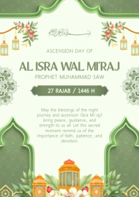 Green and Cream Festive Classic Isra Miraj Greeting Poster A2 template
