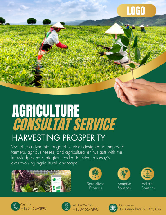 Green and Gold Modern Agriculture Consultant Flyer (US Letter) template