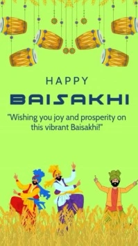 Green and Orange Illustrated Baisakhi Celebration Mobile Video Instagram Reel template
