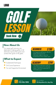 Green and Orange Modern Golf Lesson Flyer Poster template