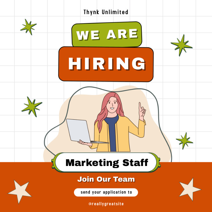Colorful Hiring Table Example Green and Orange Playful Illustrative Hiring Template | PosterMyWall