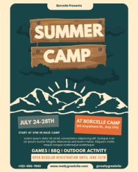 Green And Orange Summer Camp Illustration Flyer Instagram Portrait template