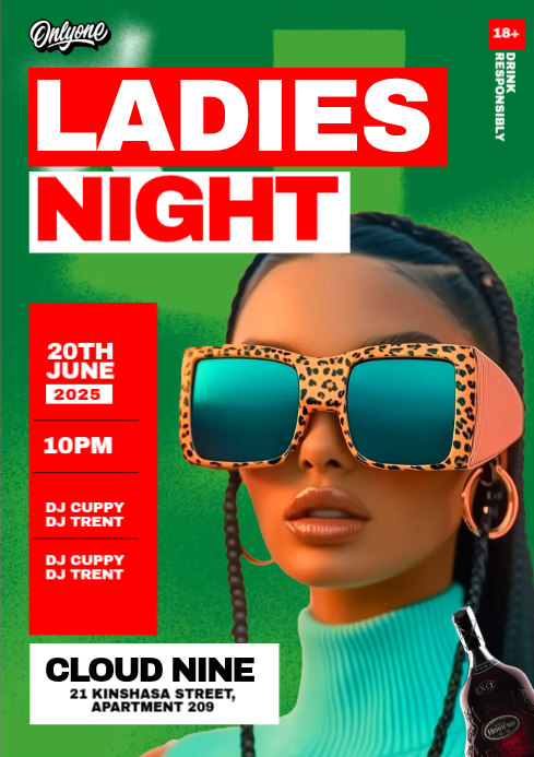 Green and Red 3D Maximalist Ladies Night club party Event A4 Template ...